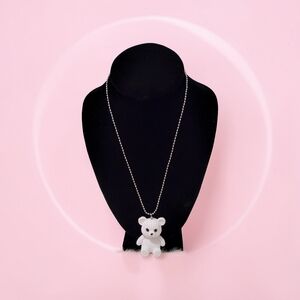 10/ $10 New Silver Chain Necklace with White Teddy Bear Pendant
